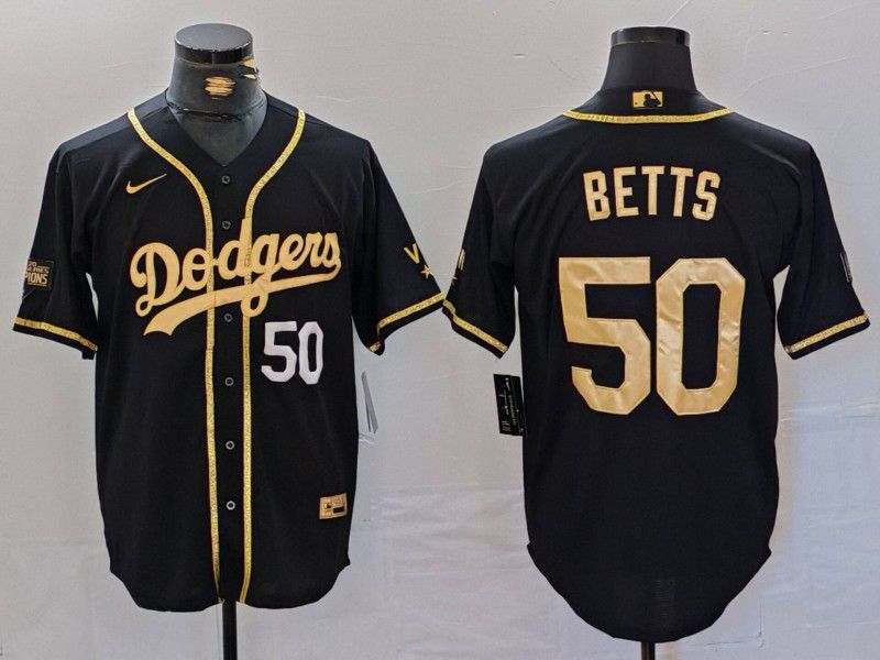 Men Los Angeles Dodgers #50 Betts Black gold Fashion Nike Game MLB Jersey style 7063